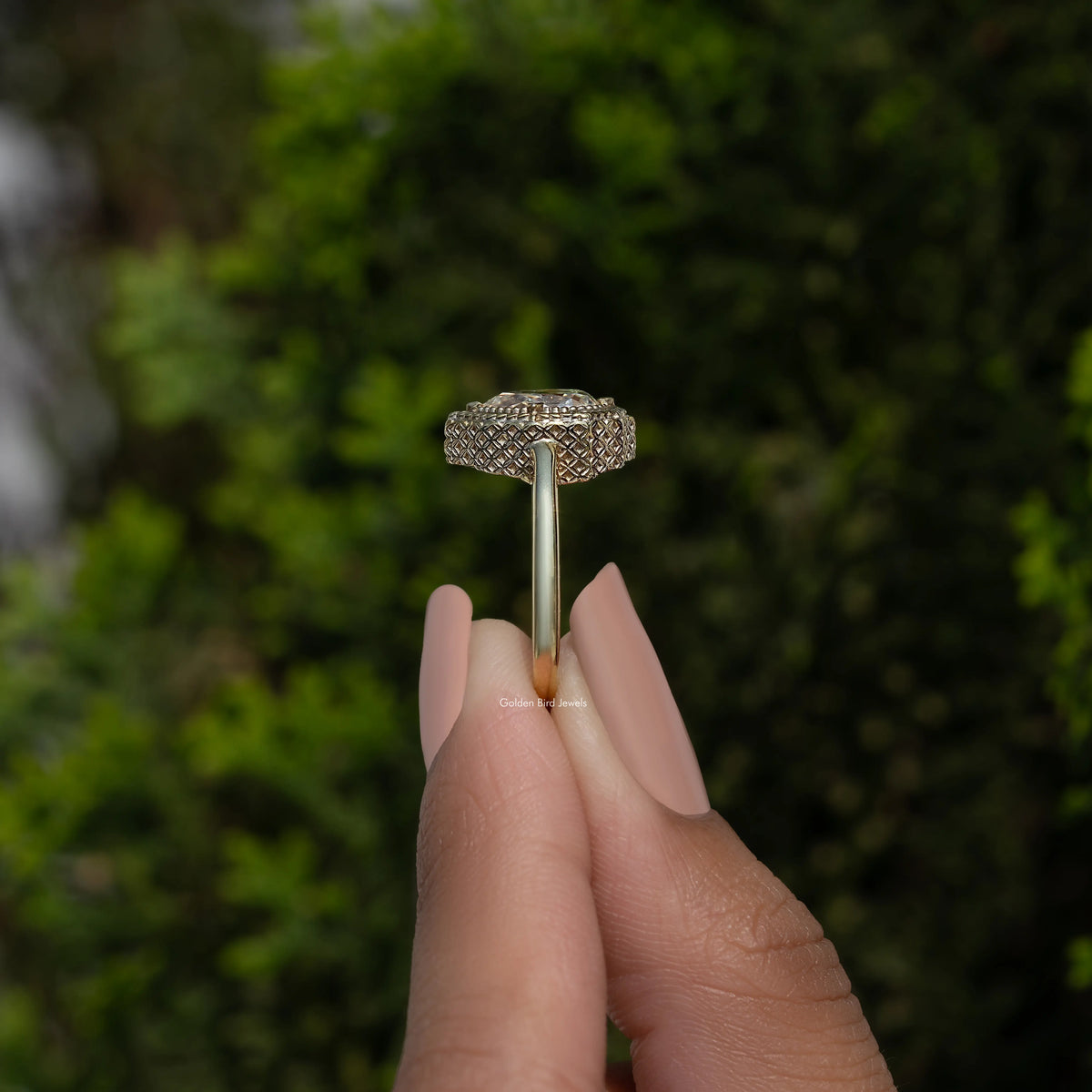 Old Mine Pear Shaped Moissanite Solitaire Ring