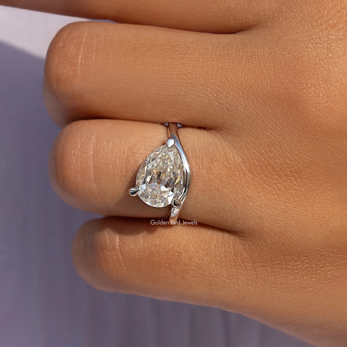 Old Mine Pear Cut Moissanite Carved Solitaire Ring