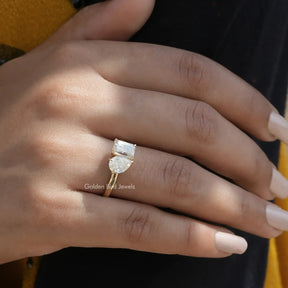 Criss Cut Moissanite Two Stone Ring In Yellow Gold