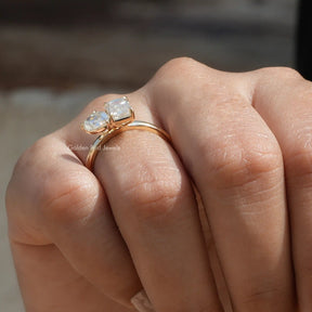 Side View of Old Mine Pear Cut And Criss Cut Moissanite Engagement Ring