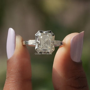 [Old Mine Radiant Cut Moissanite Solitaire Ring]-[Golden Bird Jewels]