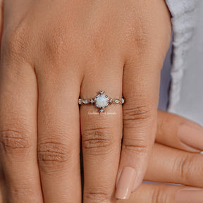Opal Round Gemstone Accent Set Engagement Ring