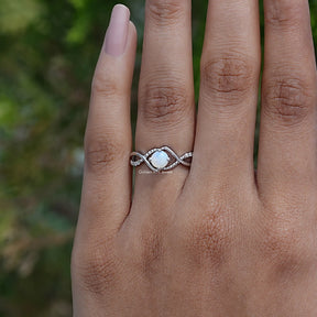 [Opal Round Cut Infinity Ring With Round Cut Side Stones]-[Golden Bird Jewels] 