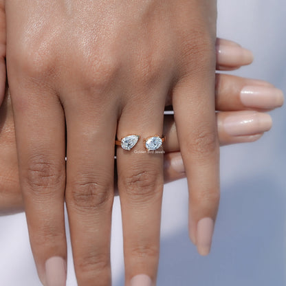 Close view of Pear And Oval Shape Lab Diamond Halo Ring
