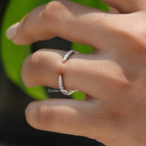 Open Cuff Round Cut Moissanite Dainty Wedding Band