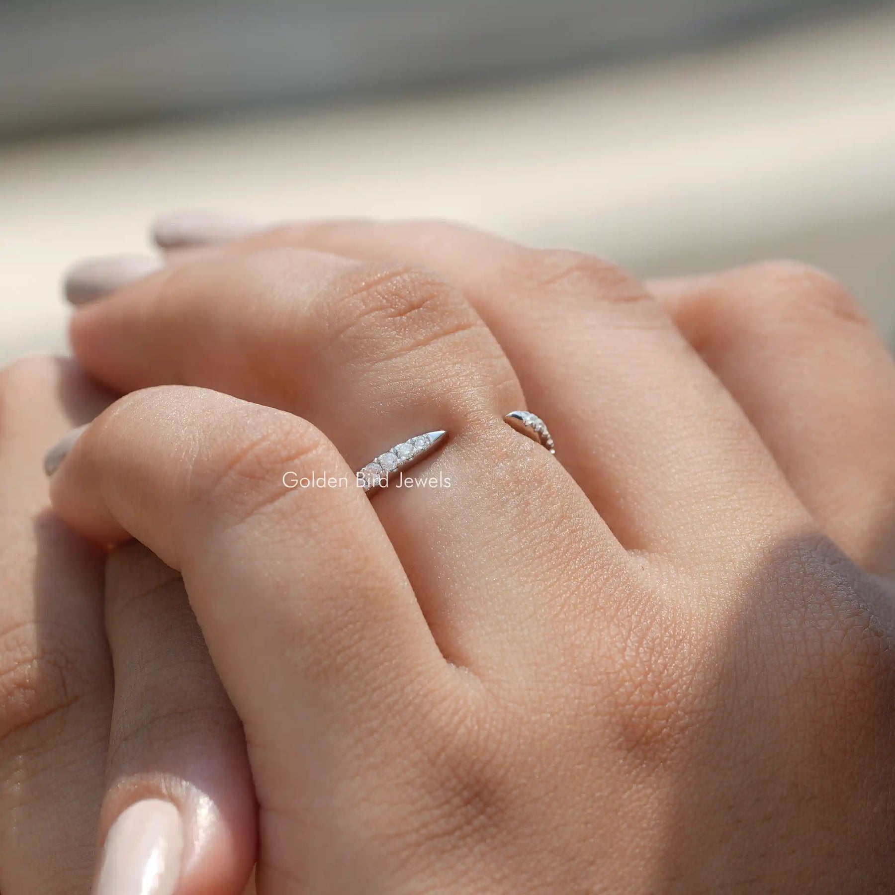 Open Cuff Round Cut Moissanite Dainty Wedding Band