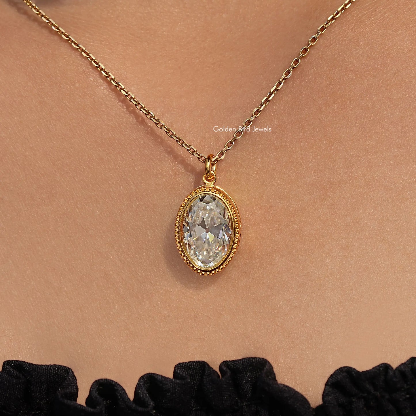 Full White Old Mine Oval Cut Bezel Stud Pendant