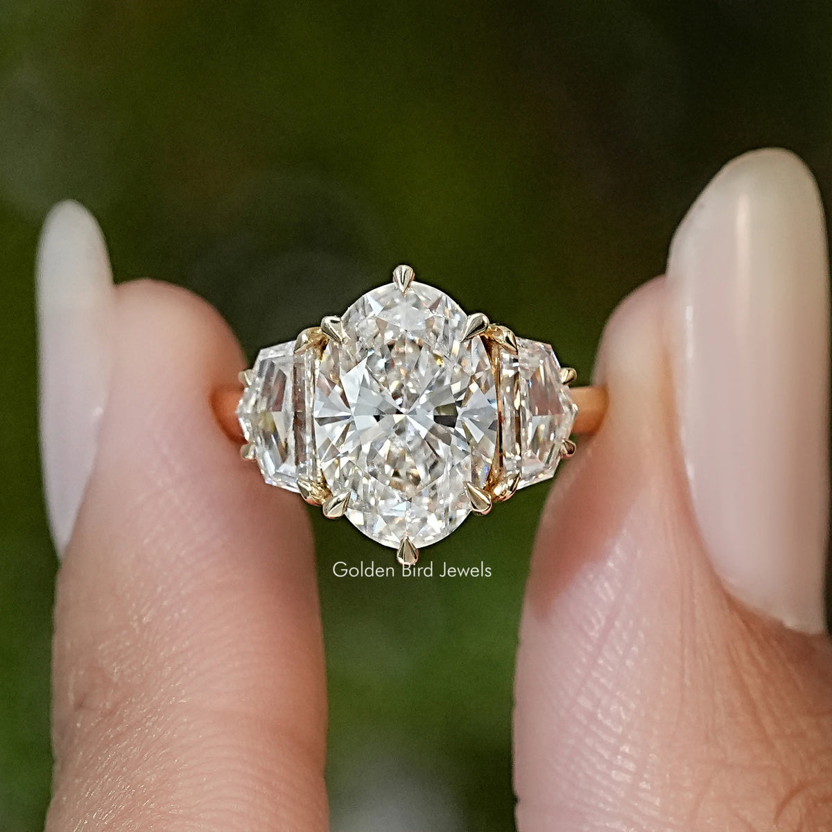Oval Lab Diamond Three Stone Engagement Ring