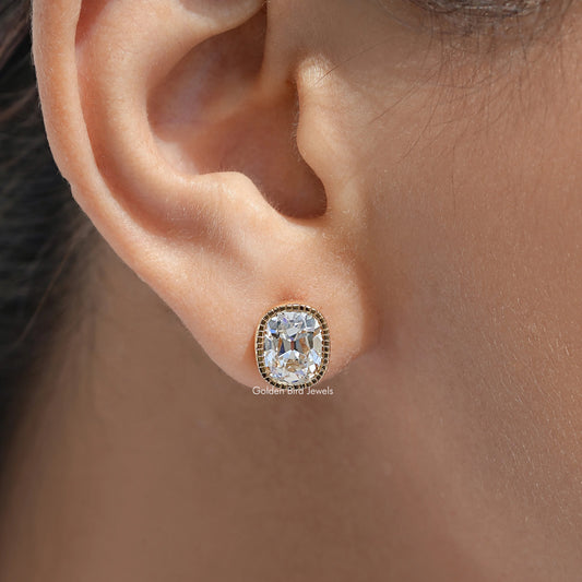 Old Mine Cushion Lab Diamond Milgrain Bezel Studs