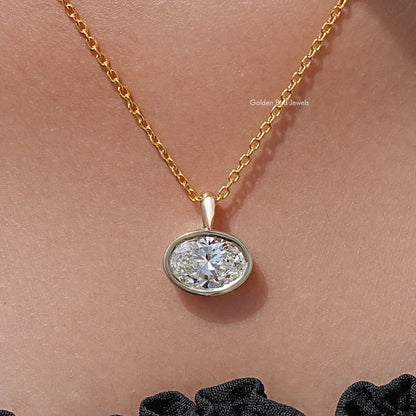 Oval Cut East West Lab Diamond Bezel Set Pendant