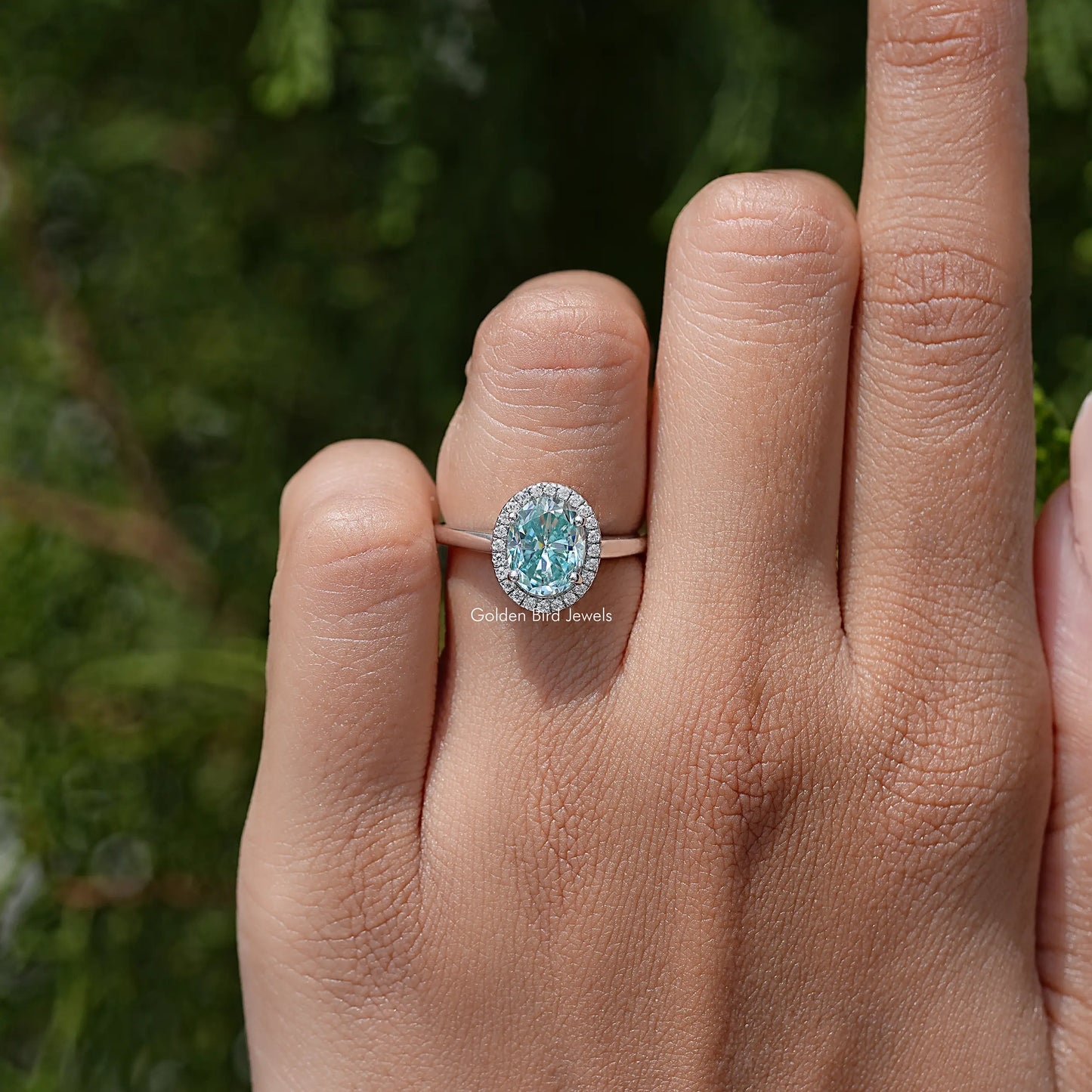 Old Mine Oval Cut Moissanite Diamond Halo Ring