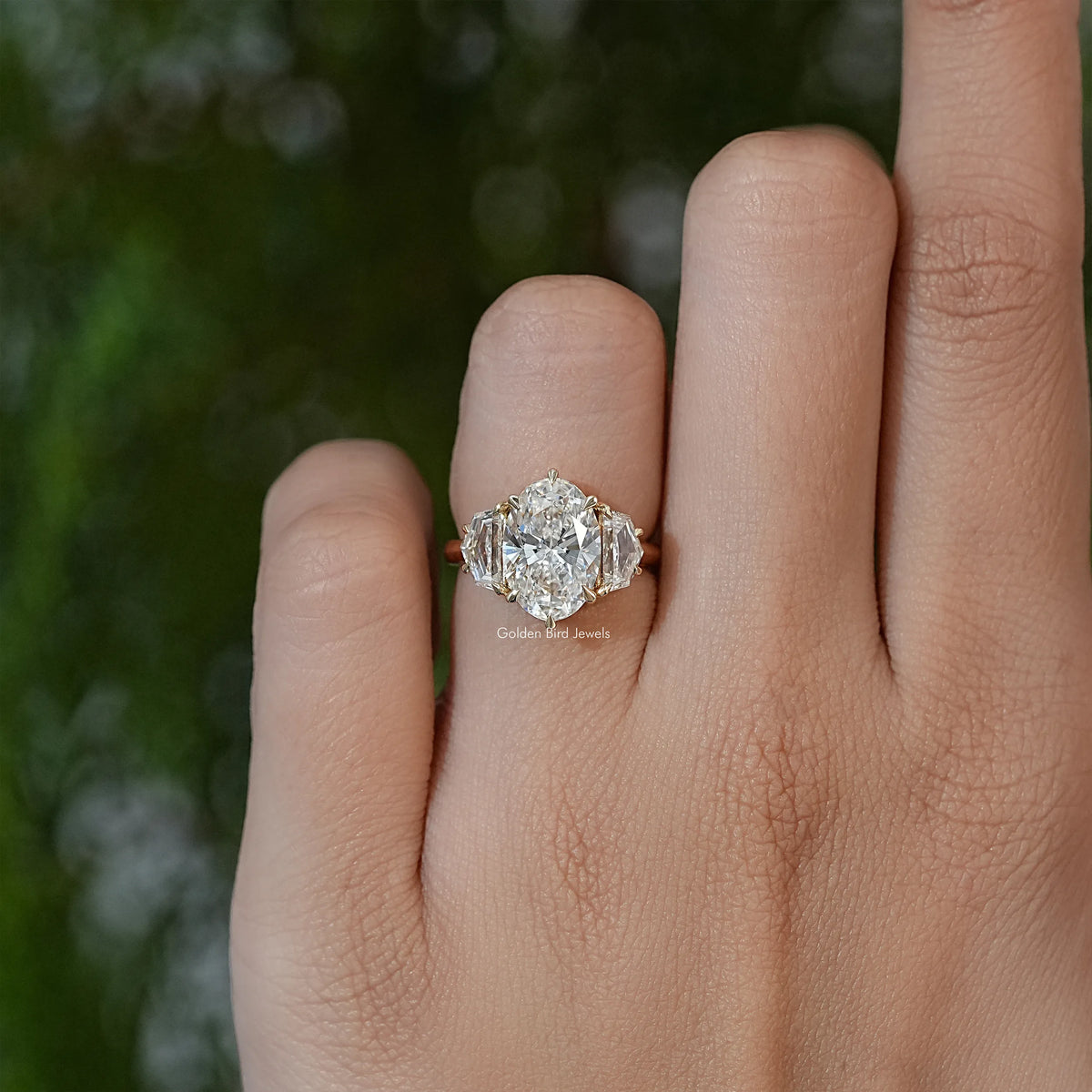 Oval Lab Diamond Three Stone Engagement Ring