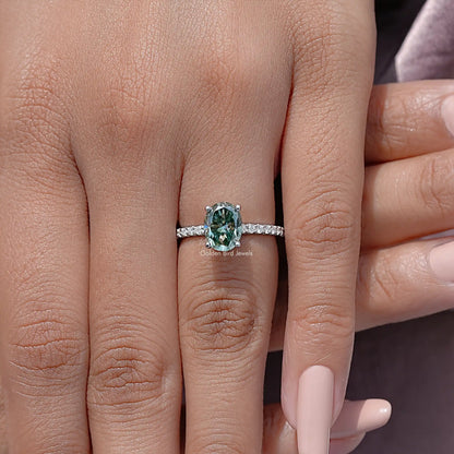 Oval Cut Moissanite Gemstone Solitaire Accent Ring