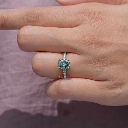 Oval Cut Moissanite Gemstone Solitaire Accent Ring
