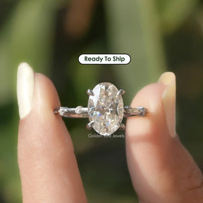 [Front view of oval cut moissanite ring]-[Golden Bird Jewels]