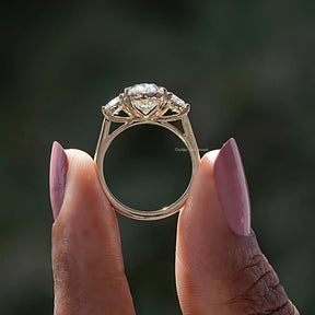 [Oval Cut Half Moon Diamond Engagement Ring]-[Golden Bird Jewels]