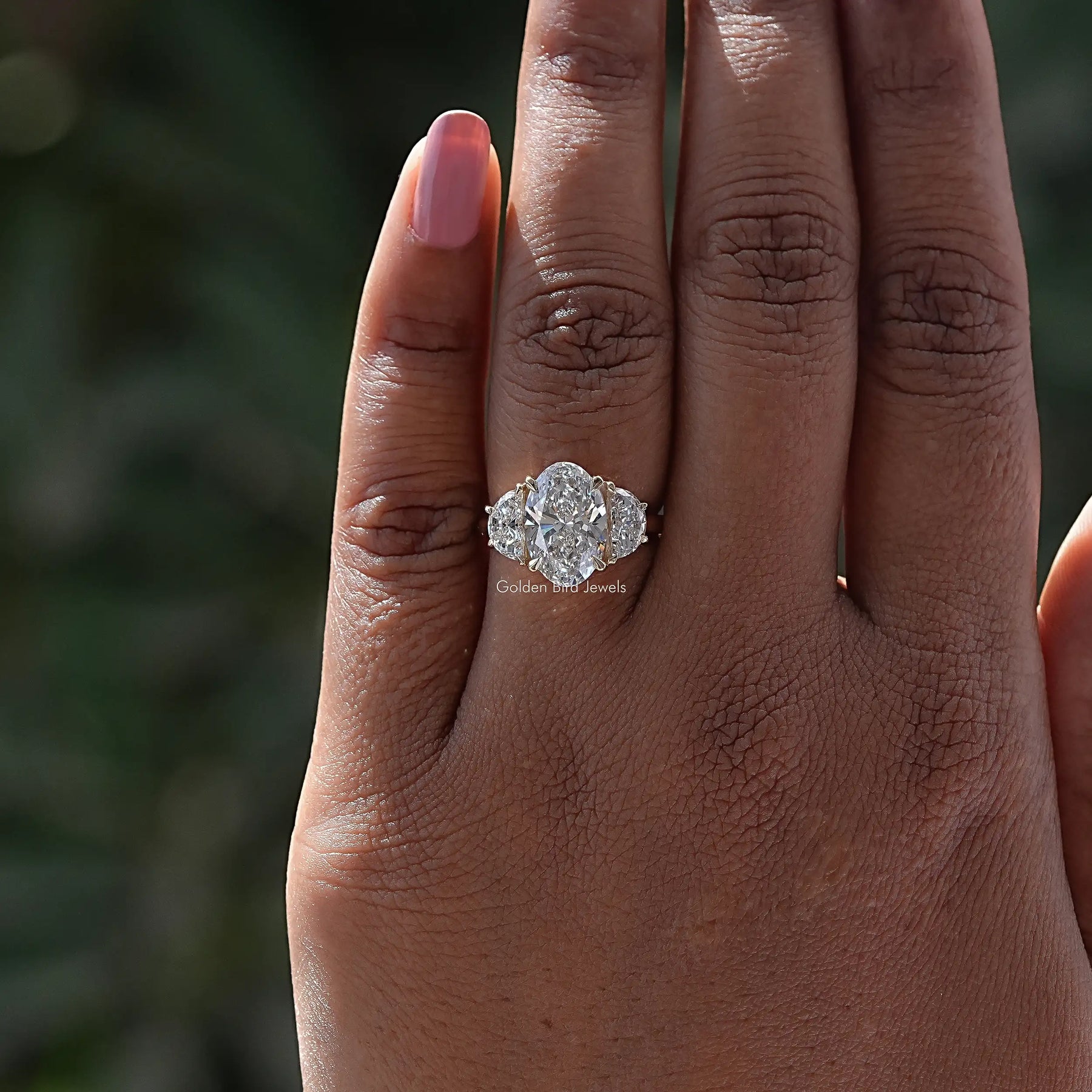 [14K White Gold Oval Cut Diamond Ring]-[Golden Bird Jewels]