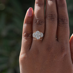 In finger view of Oval Cut Lab Diamond Halo Ring
