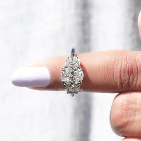 In finger front View of Oval Cut Moissanite 3 Stone Ring