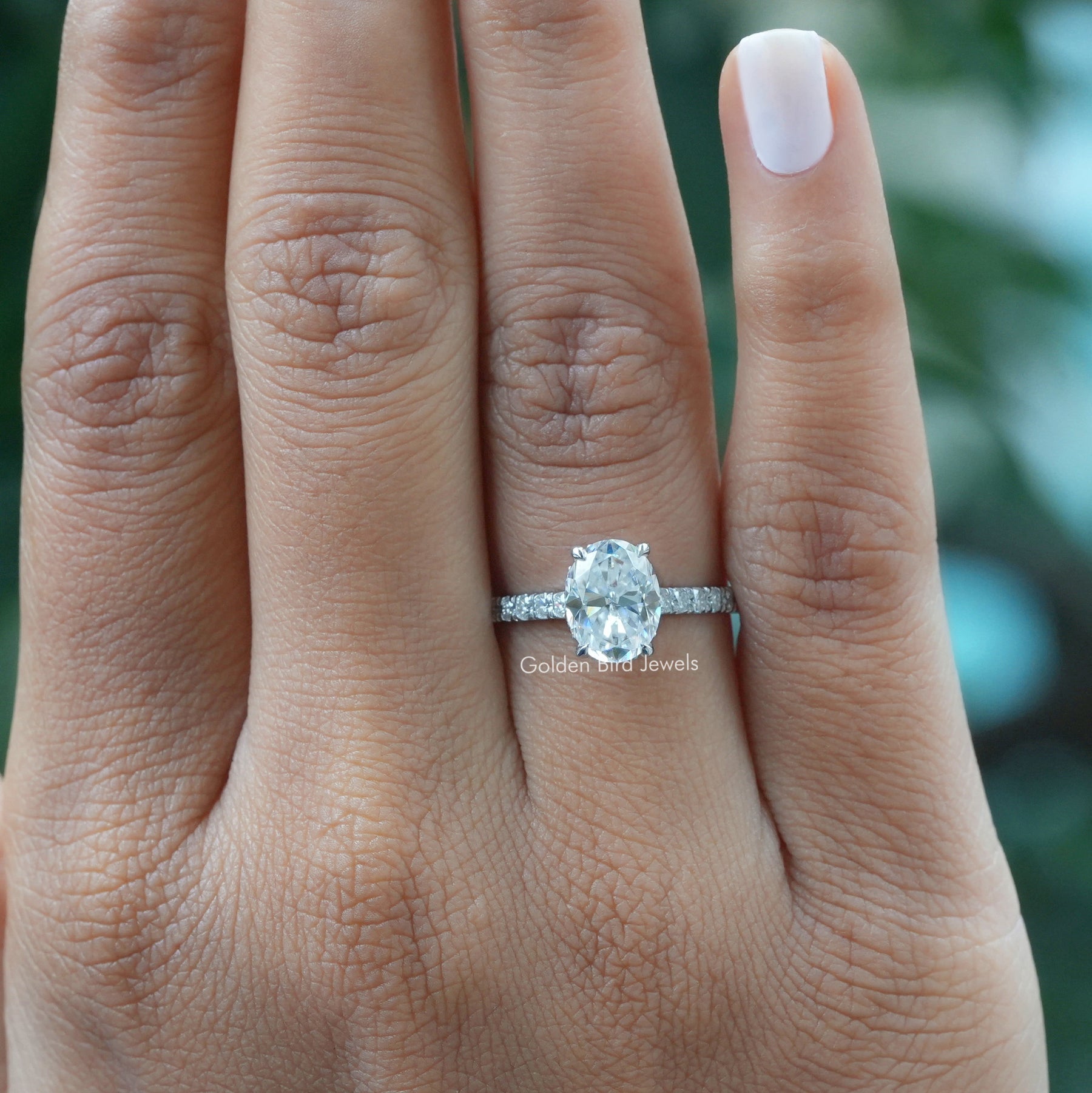 Oval Cut Moissanite Hidden Halo Ring