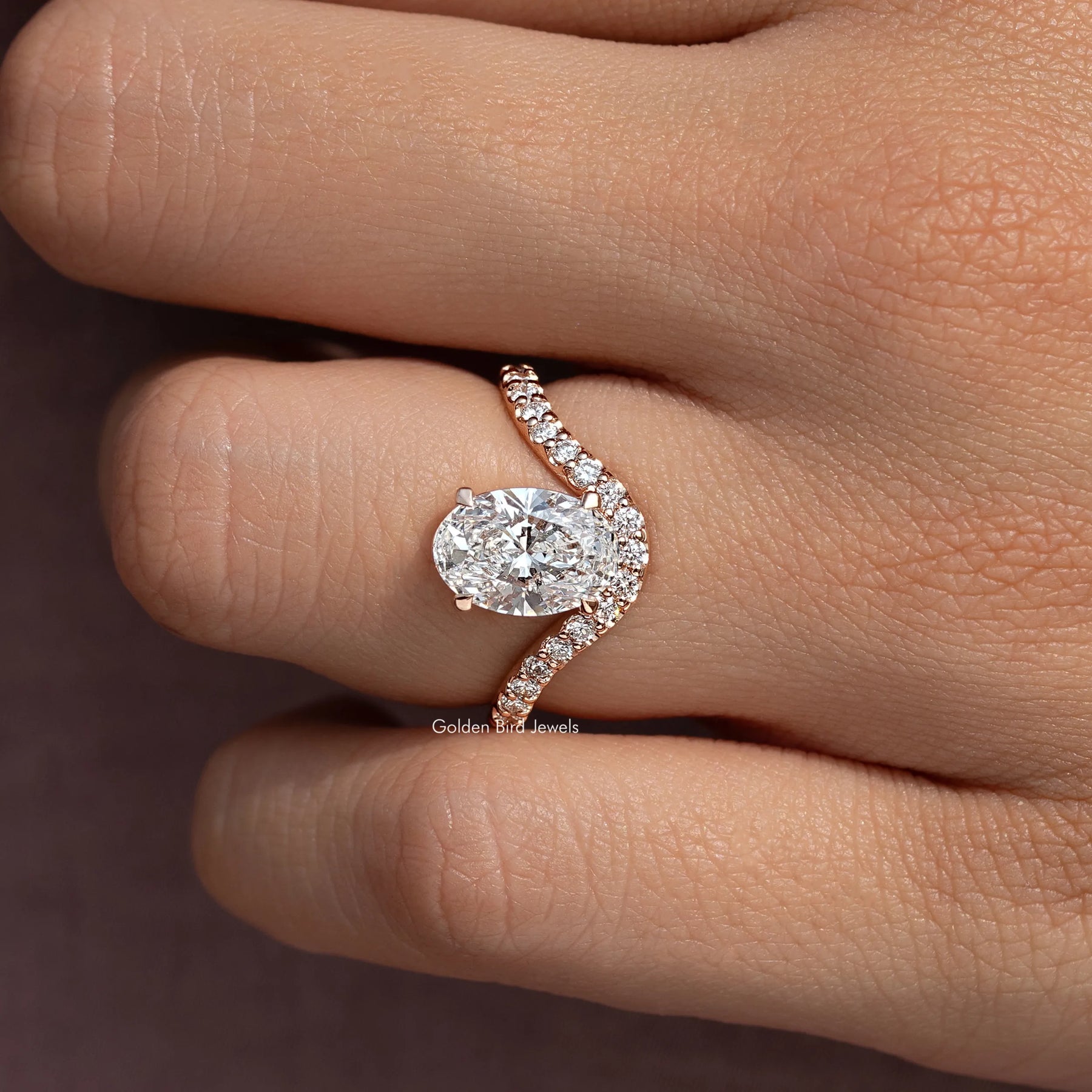Oval Cut Lab Diamond Curved Accent  Ring