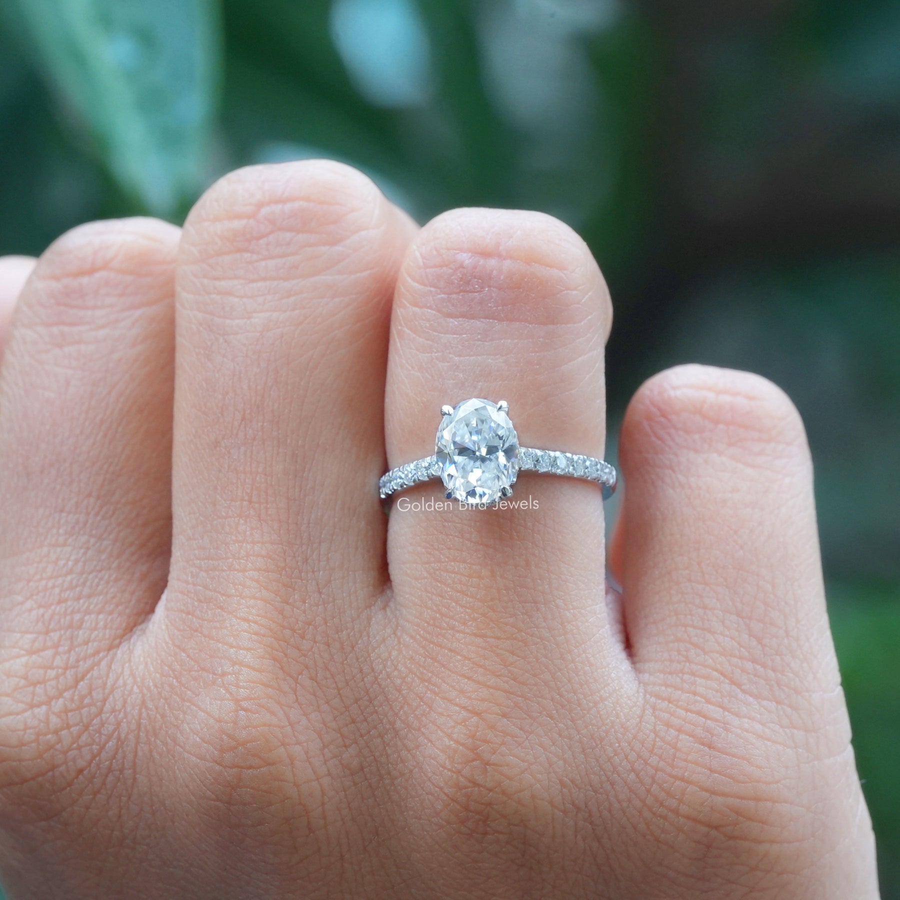 Oval Cut Moissanite Hidden Halo Ring