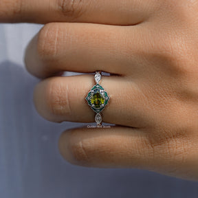 East West Oval Cut Gemstone Engagement Ring