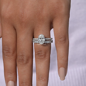Close-Up View of A Oval Cut Diamond Bridal Ring Set