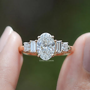 Oval Cut Lab Diamond Five Stone Engagement Ring