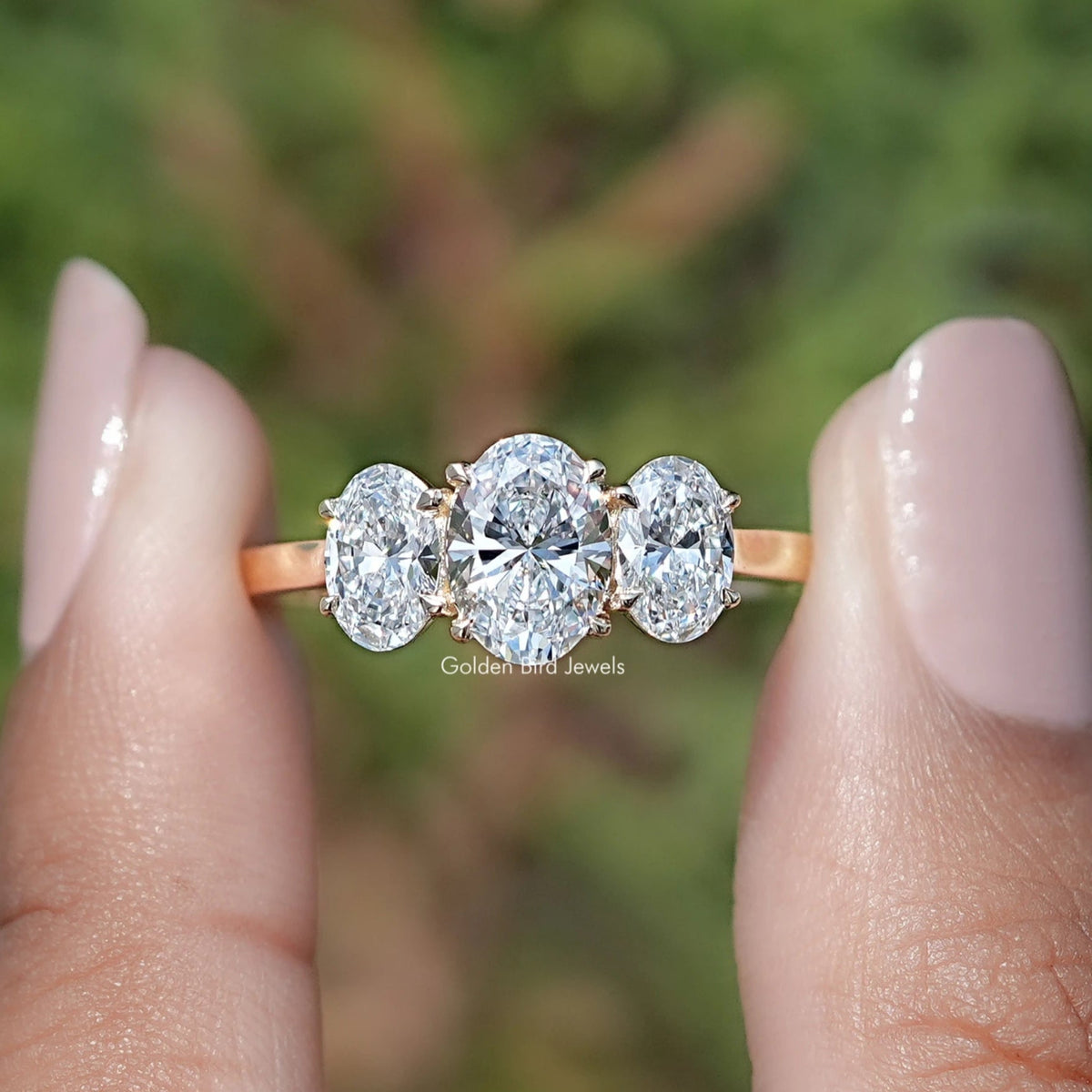 Oval Cut Lab Diamond Three Stone Engagement Ring