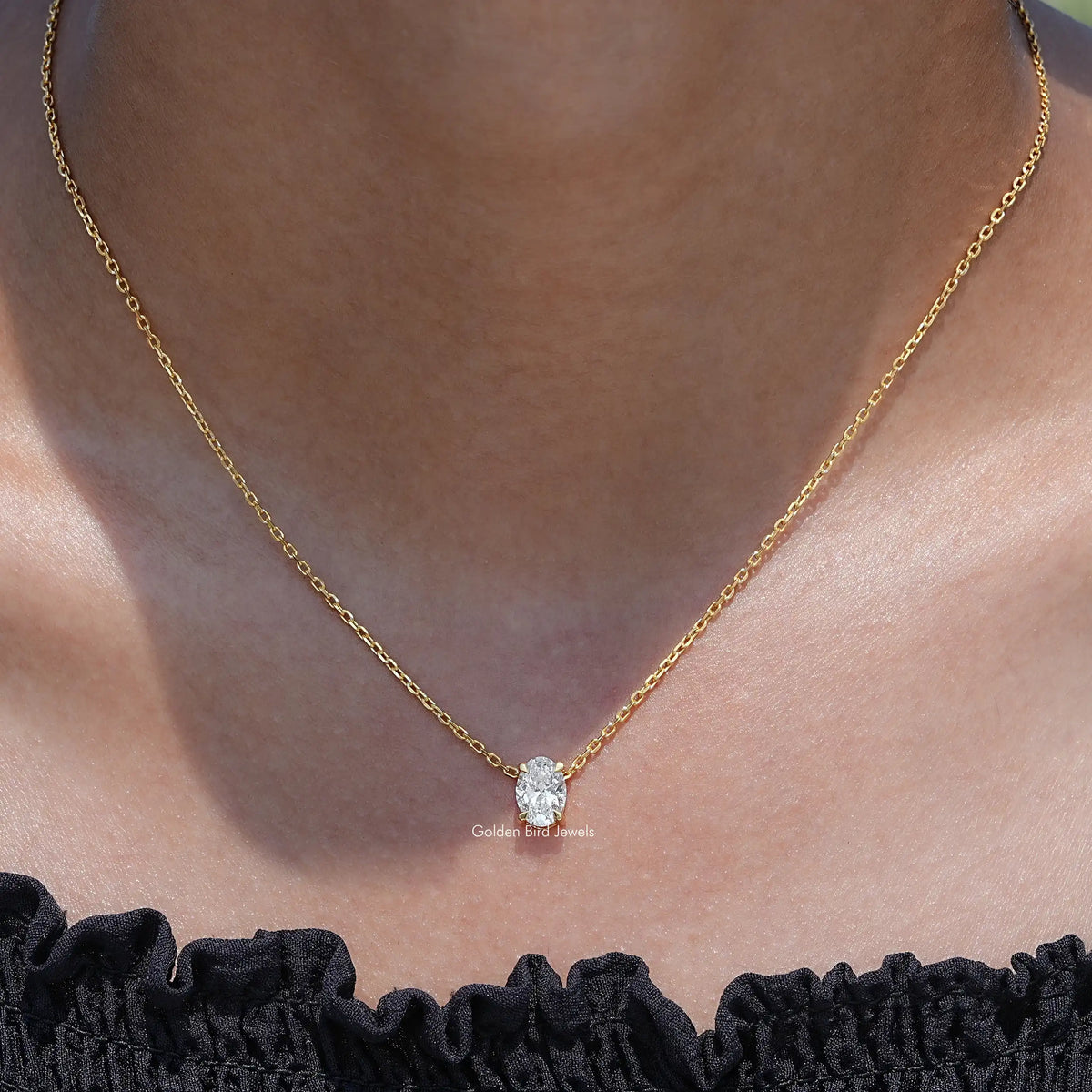 [Oval Cut Lab Diamond Solitaire Pendant]-[Golden Bird Jewels]