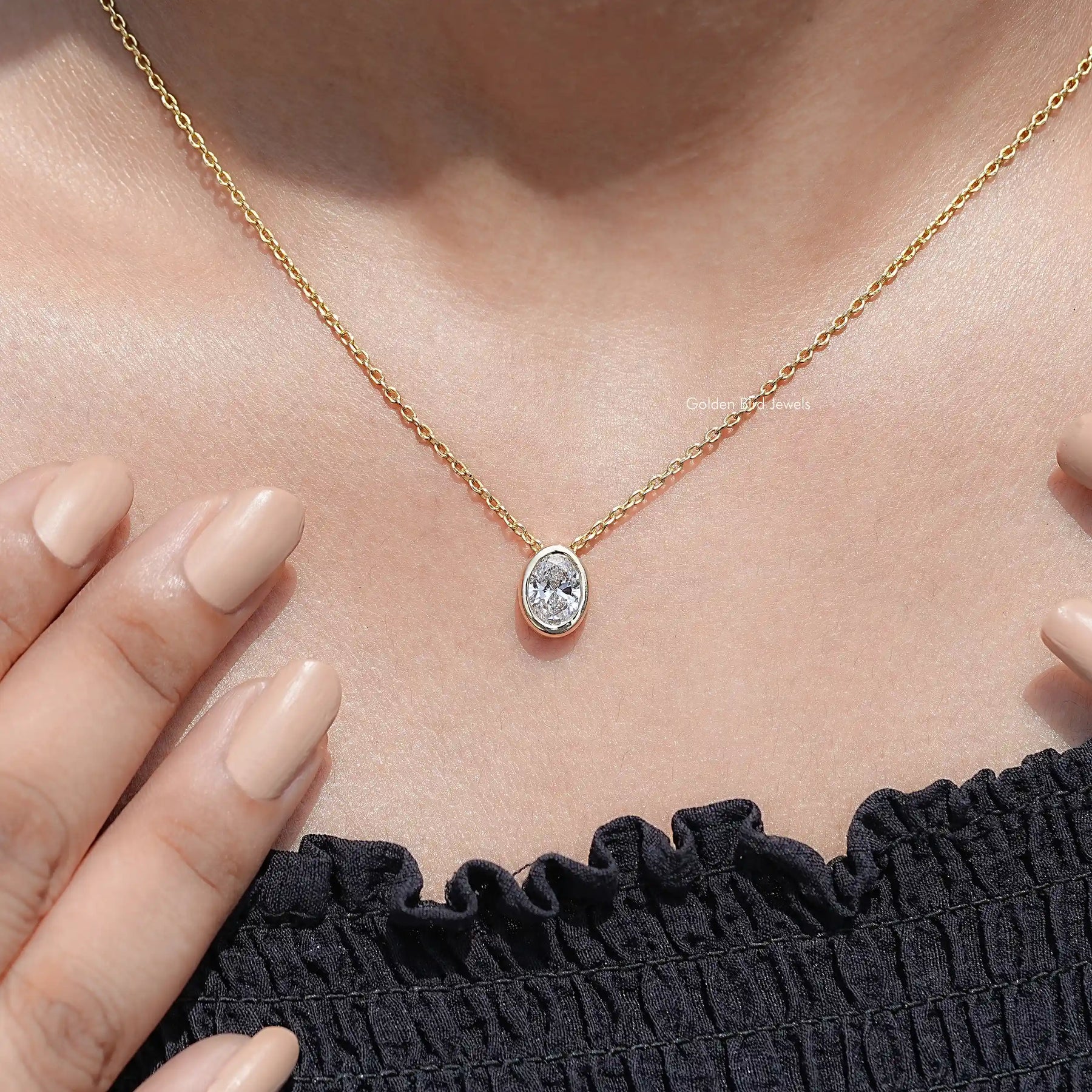 Oval Cut Lab Diamond Bezel Set Solitaire Pendant