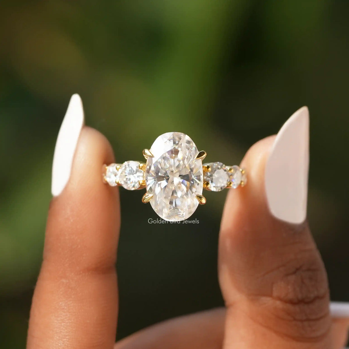 Oval And Round Cut Moissanite Accent Stone Ring