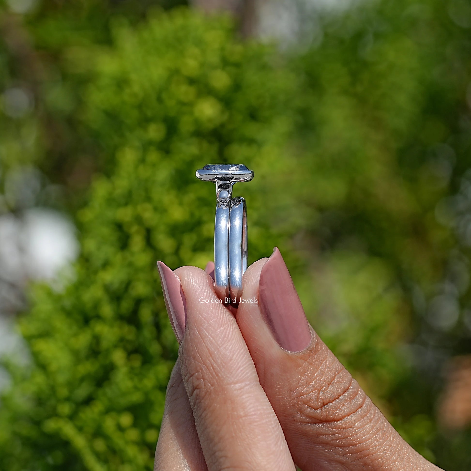Side View Of Oval Shaped Moissanite Ring