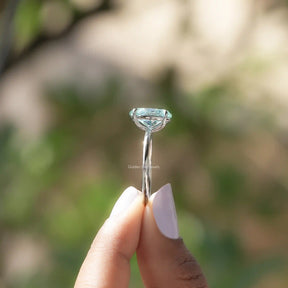 Blue Oval Cut Moissanite Solitaire Ring