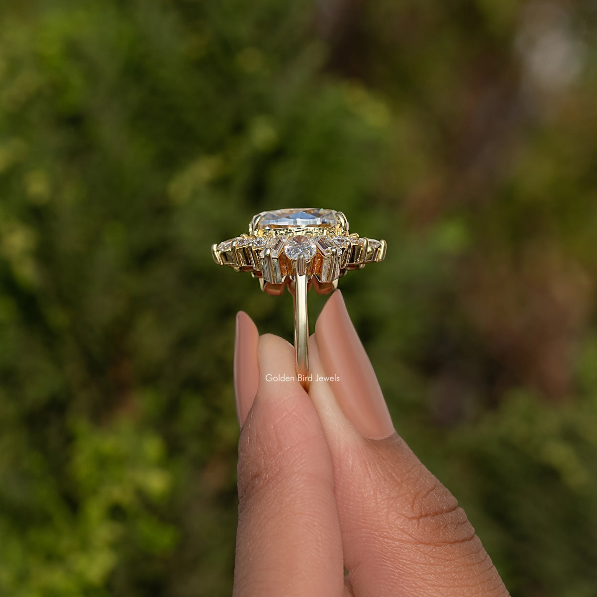 Oval Cut Moissanite Halo Engagement Ring