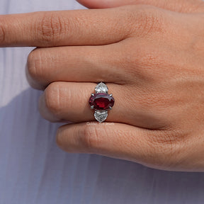 Oval Cut Ruby Gemstone Three Stone Ring