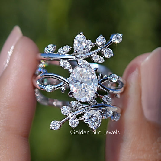 Front View Of Oval Cut Moissanite Twisted Shank Bridal Ring Set
