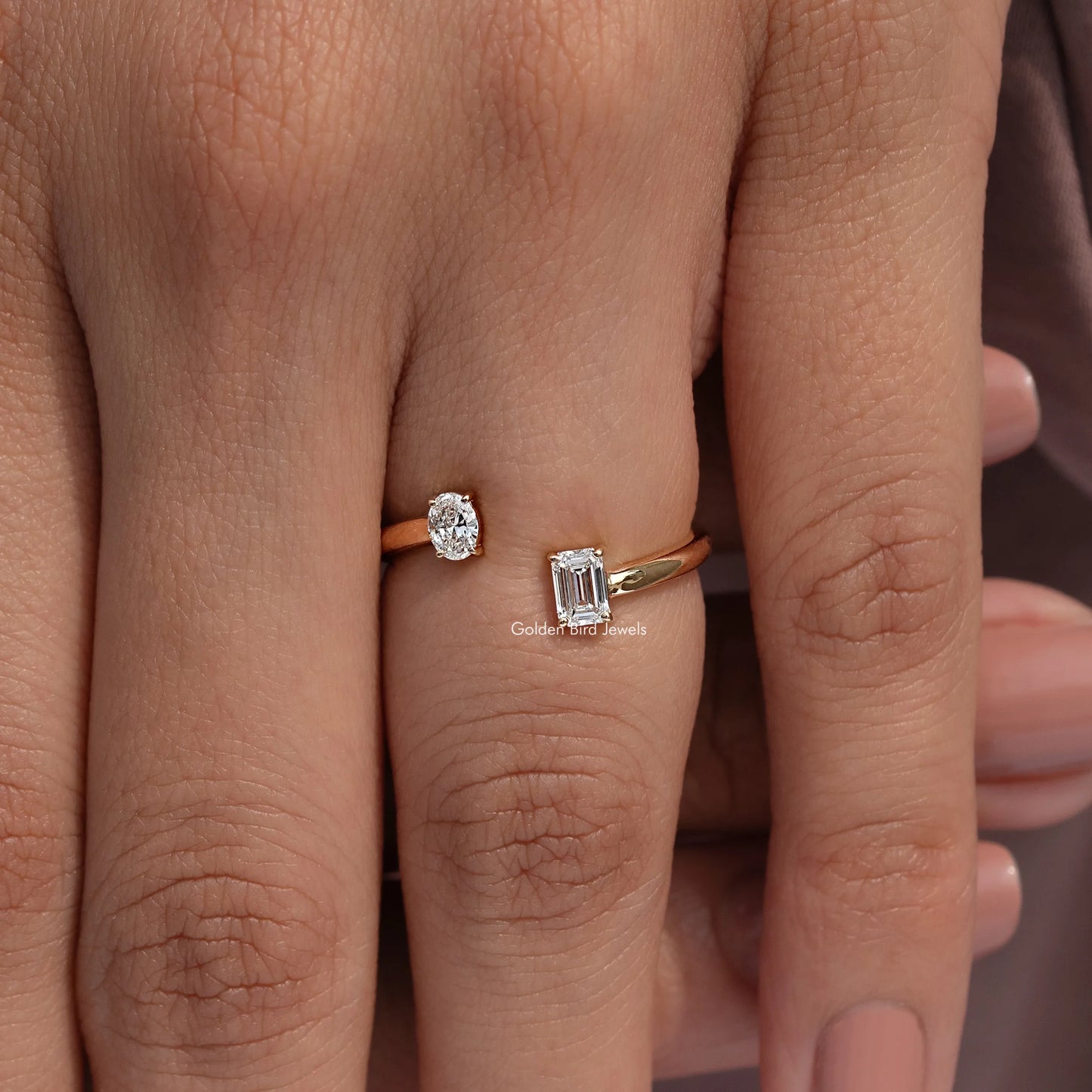 Oval And Emerald Open Cuff Lab Diamond Ring