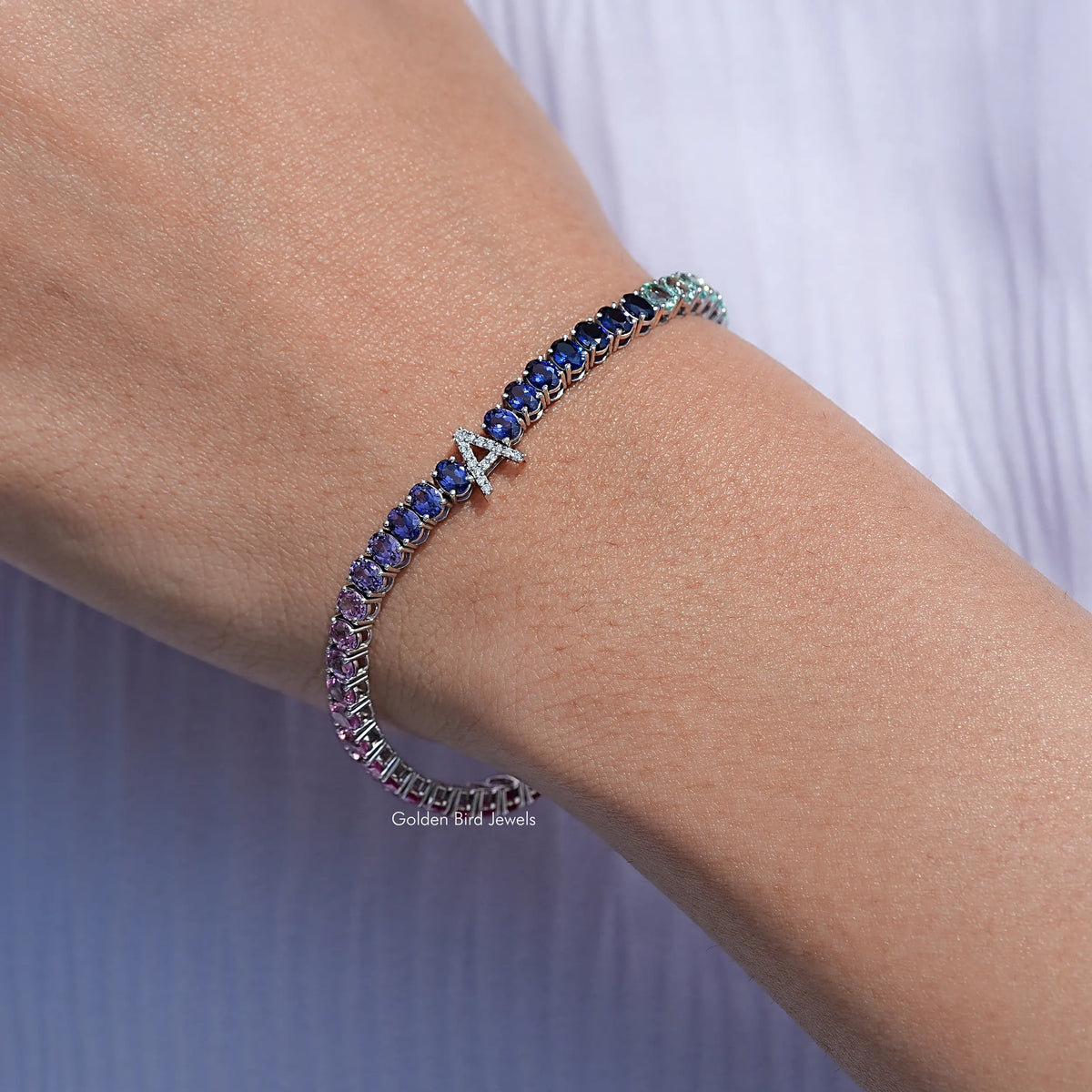 Gradient Multi Color Oval Gemstone Tennis Bracelet