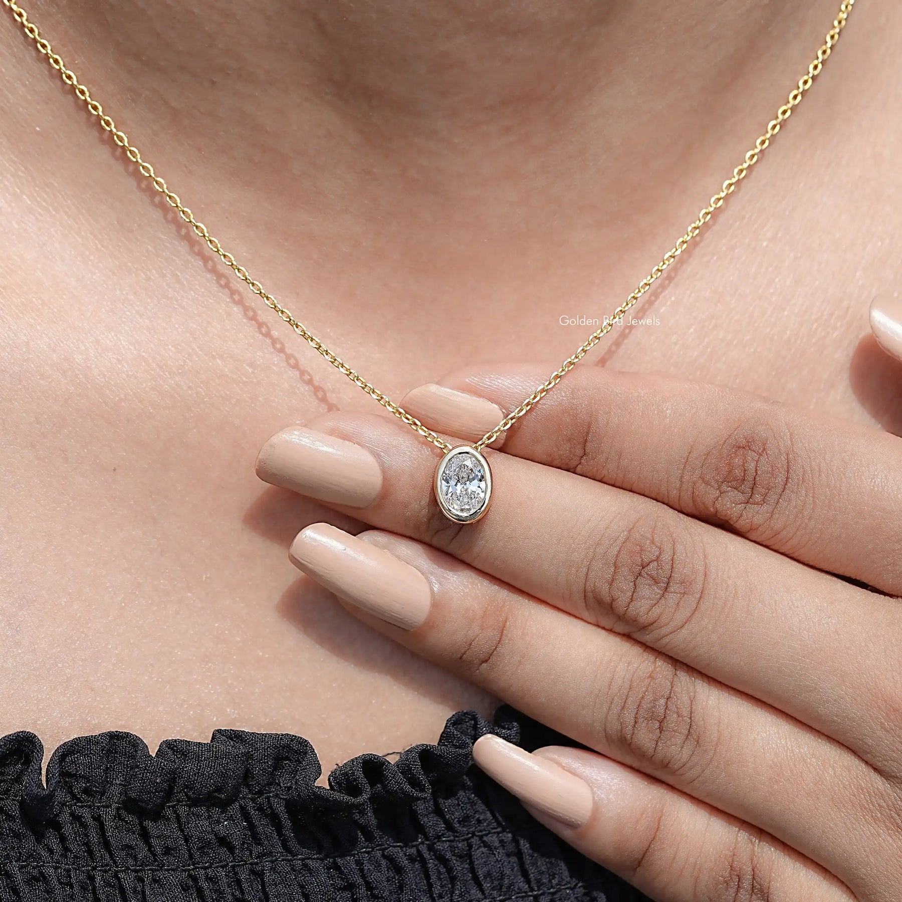 Oval Cut Lab Diamond Bezel Set Solitaire Pendant