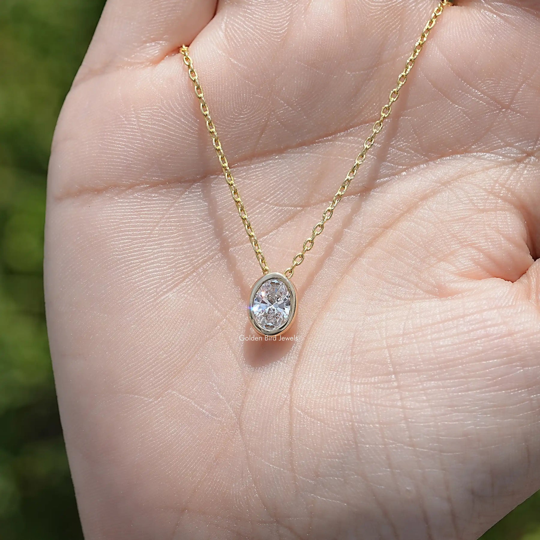Oval Cut Lab Diamond Bezel Set Solitaire Pendant