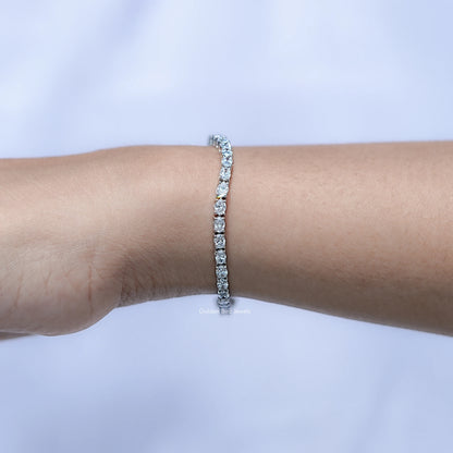 Oval Cut Diamond Tennis Steel Bracelet in Unique Pattern 
