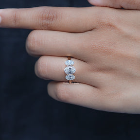 Oval Cut Lab Diamond Three Stone Engagement Ring