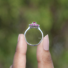 Oval Lab Gemstone Double Halo Engagement Ring
