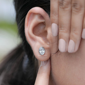 Bezel Set Oval Lab Diamond Stud Earrings