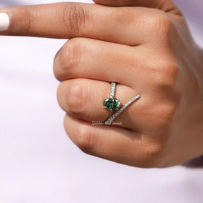 Dark Green Oval Cut Moissanite Ring In White Gold