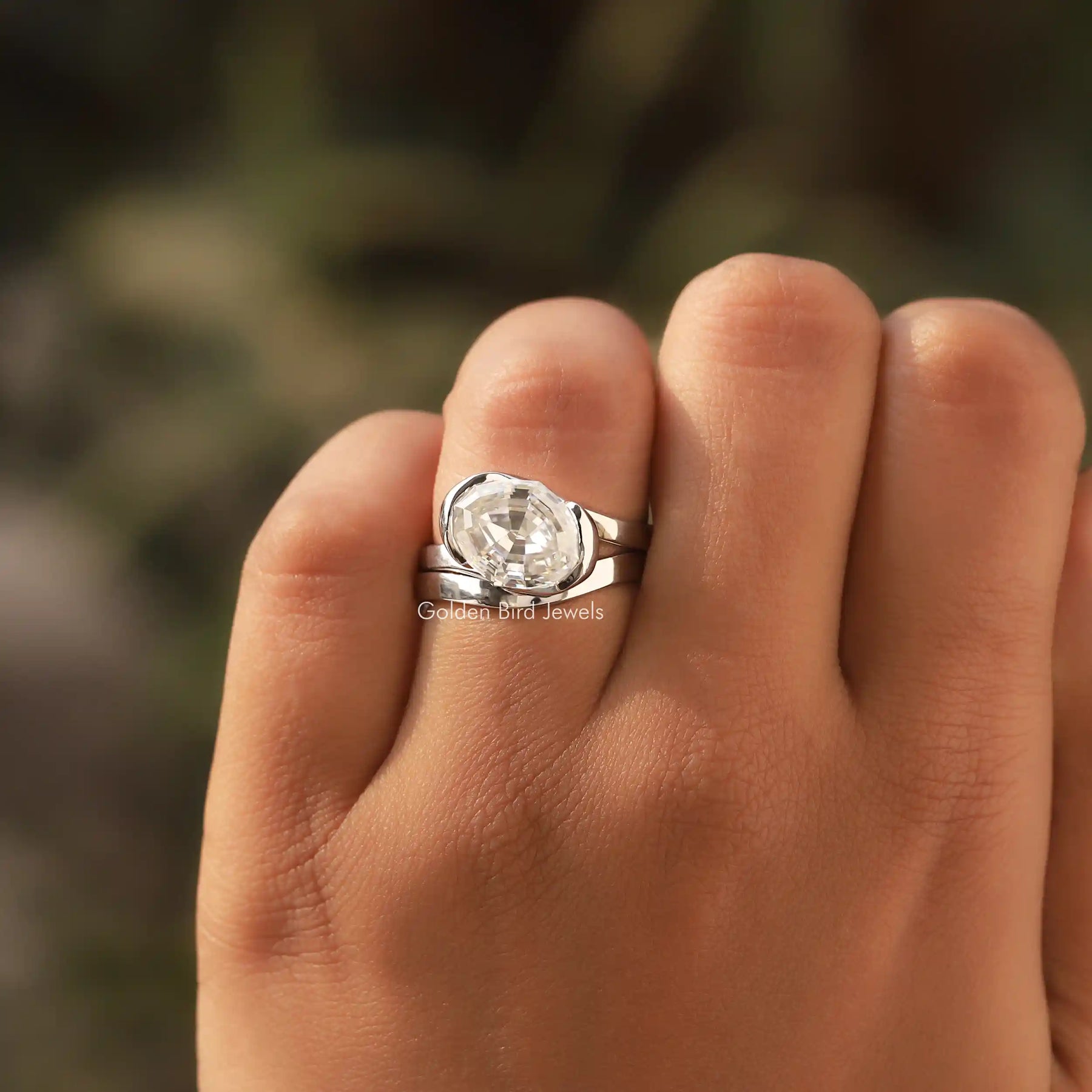 Close-Up View of Oval Cut Moissanite Solitaire Ring In White Gold