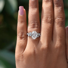 3 Carat Oval Cut Moissanite Cluster Engagement Ring