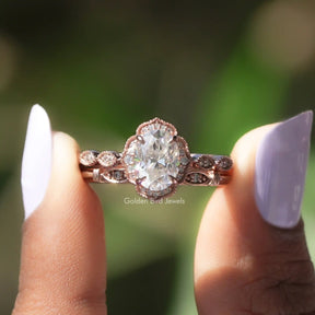 [Moissanite Oval Halo Wedding Ring]-[Golden Bird Jewels]